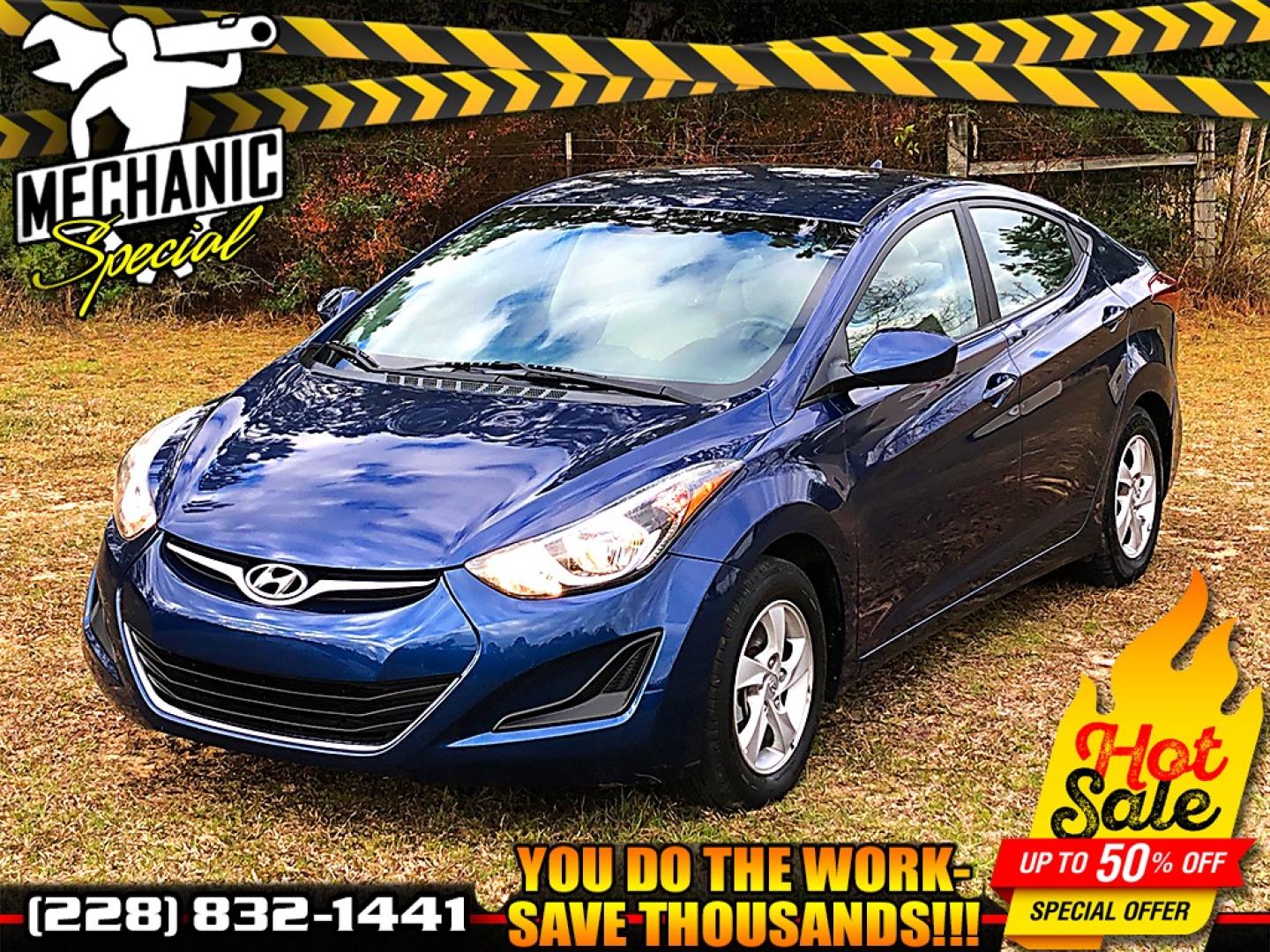 2015 Blue Hyundai Elantra Limited (5NPDH4AE9FH) with an 1.8L L4 DOHC 16V engine, 6-Speed Automatic transmission, located at 18001 Kellogg Rd, Saucier, MS, 39574, (228) 832-1441, 39.421459, -76.641457 - 2015 HYUNDAI ELANTRA LIMITED *** MECHANIC SPECIAL *** {{{ CRACKED HEAD, MOTOR KNOCK }}} – CLEAN TITLE – 1.8L L4 DOHC 16V – Automatic Trans. – AM // FM // XM // CD // Bluetooth Stereo – Nice CLEAN Interior - well kept – ICE COLD A/C – CRUISE Control – ALLOY Wheels – POW - Photo#0